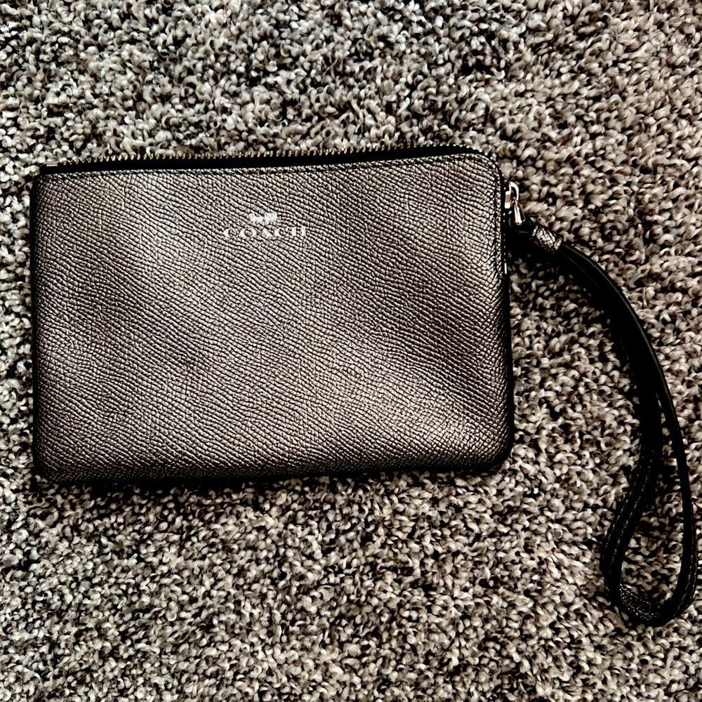 Coach mini wallet with wrist strap. Silver. New.